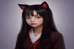 魅魔主角形象，紫色长发、翅膀收拢、表情纠结，处于现代公寓场景中，知识评测风格配图